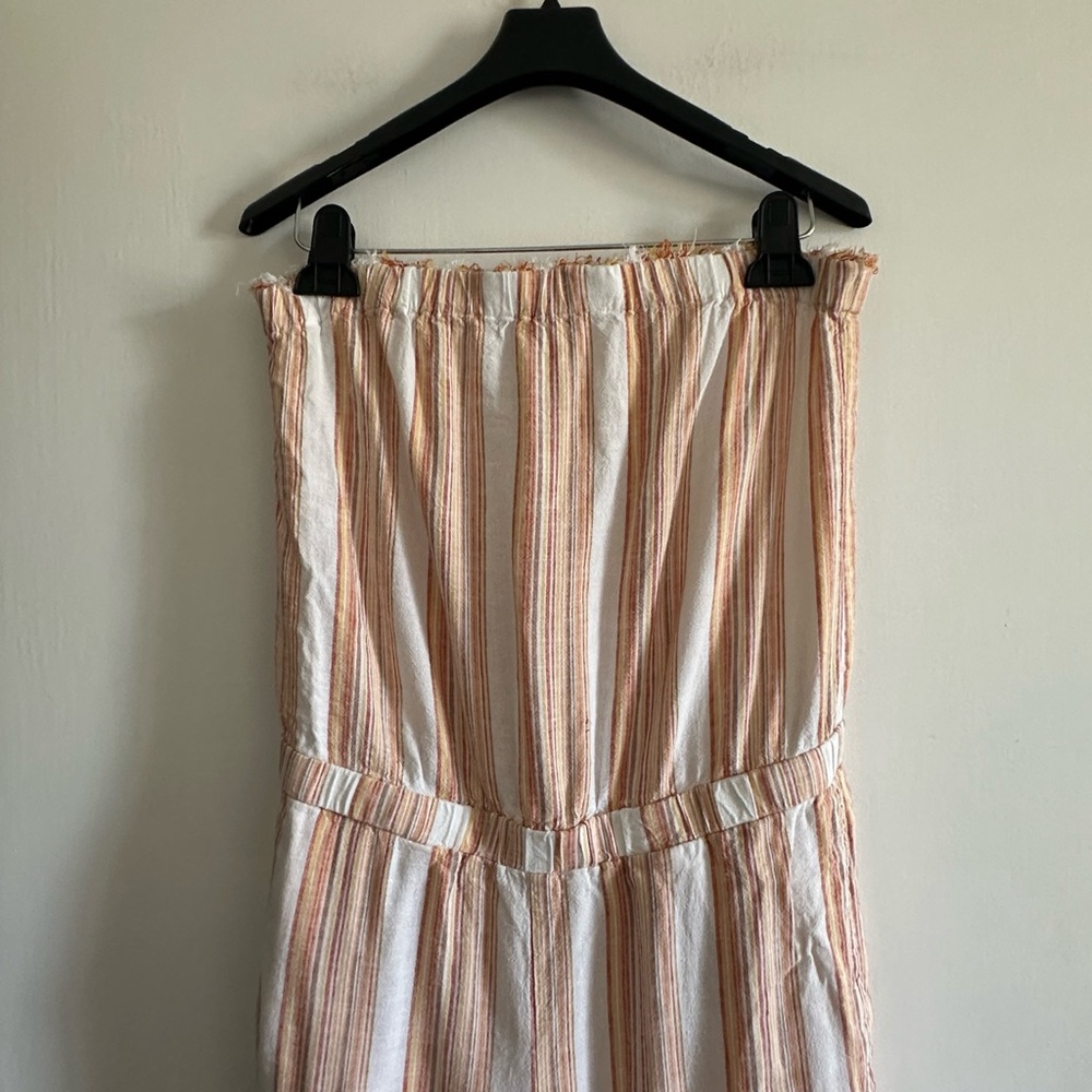 Anthropologie Cloth & Stone Orange/White Striped Frayed Hem Strapless Jumpsuit - Picture 5 of 7